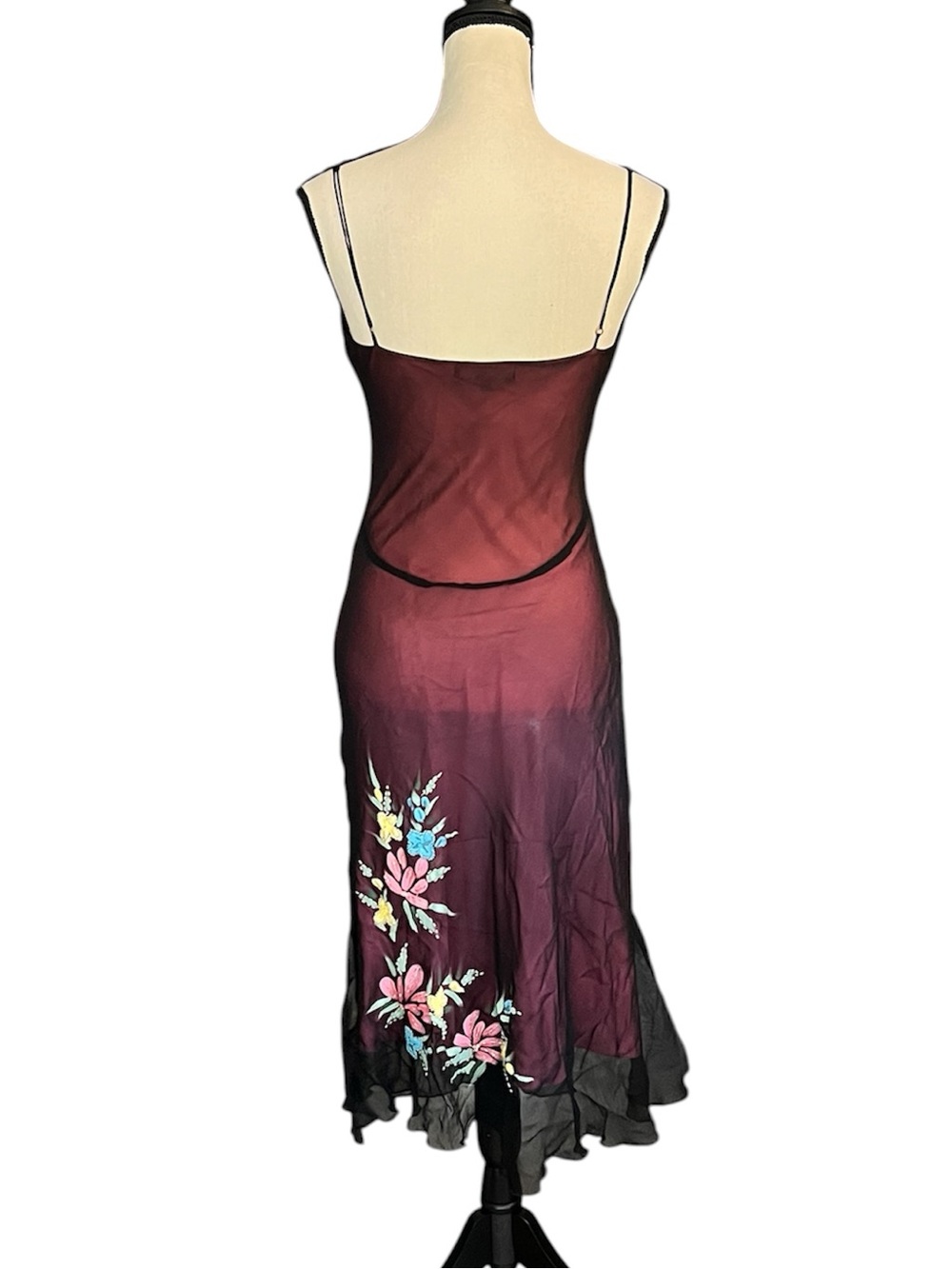 Vintage Betsey Johnson New York Silk Sheer Mesh Painted Beaded Floral Slip Dress - Picture 7 of 14